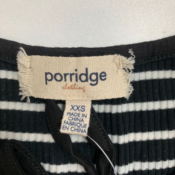 Porridge Top Womens XXS Black White Striped Puff Sleeve Keyhole Anthropologie - Picture 7 of 16